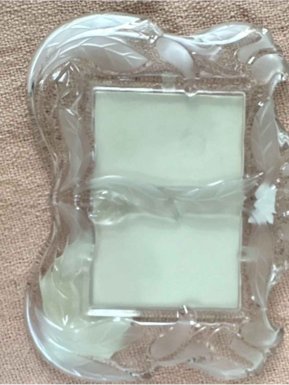 Clear Glass Picture Frame with Etched Leaf Design - Clear